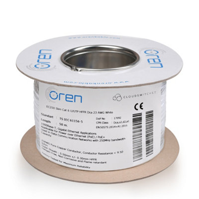 Oren Cat6 50M Ethernet Cable WhiteSlim23 Awg Pure Copper Wire250 Mhz Bandwidth Utp Internet Lan Network Cable from B&Q