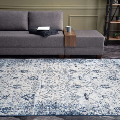 The Rugs Montana Collection Vintage Rugs In Navy 4030 Blue/Light