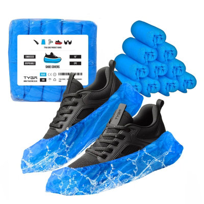 TYGA Store Tyga Disposable Shoe CoversCpe PlasticAnti SlipDust ProofWaterproof OvershoesBlue (Pack Of 100) from B&Q