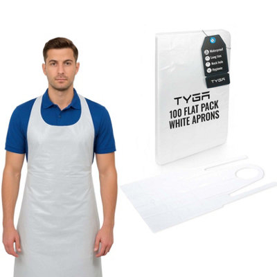 TYGA Store Tyga Disposable Polythene ApronsPpe Aprons DisposableSingle Use Throw Away Waterproof Aprons For AdultsWhite Flat Pack (100) from B&Q