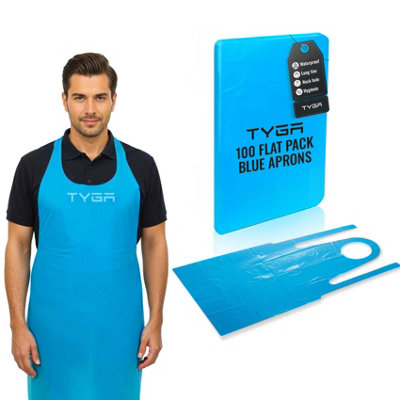 TYGA Store Tyga Disposable Polythene ApronsPpe Aprons DisposableSingle Use Throw Away Waterproof Aprons For AdultsBlue Flat Pack (100) from B&Q
