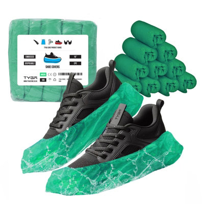 TYGA Store Tyga Disposable Shoe CoversCpe PlasticAnti SlipDust ProofWaterproof OvershoesGreen (Pack Of 100) from B&Q