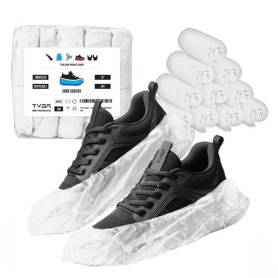 TYGA Store Tyga Disposable Shoe CoversCpe PlasticAnti SlipDust ProofWaterproof OvershoesWhite (Pack Of 100) from B&Q