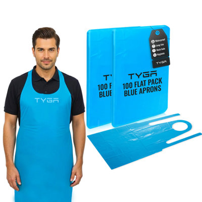 TYGA Store Tyga Disposable Polythene ApronsPpe Aprons DisposableSingle Use Throw Away Waterproof Aprons For AdultsBlue Flat Pack (200) from B&Q