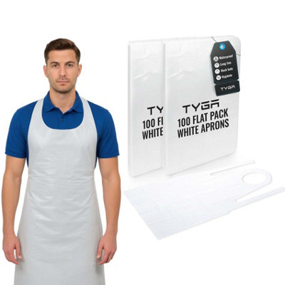 TYGA Store Tyga Disposable Polythene ApronsPpe Aprons DisposableSingle Use Throw Away Waterproof Aprons For AdultsWhite Flat Pack (200) from B&Q