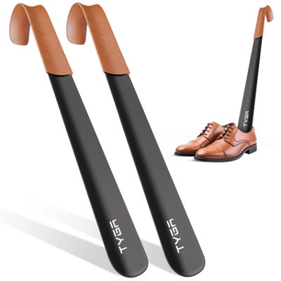 TYGA Store Tyga Metal Shoe Horn42Cm Long Handled Shoehorn With Leather Handle StrapBlack (Pack Of 2) from B&Q