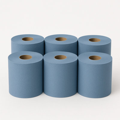 TYGA Store Tyga 6 X Blue Roll 2-Ply 170mm X 150M Centre Feed Embossed (400mm X 375 Sheets) from B&Q