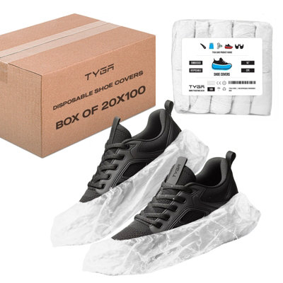 TYGA Store Tyga Disposable Shoe CoversCpe PlasticAnti SlipDust ProofWaterproof OvershoesWhite (Pack Of 2000 (20 X 100)) from B&Q