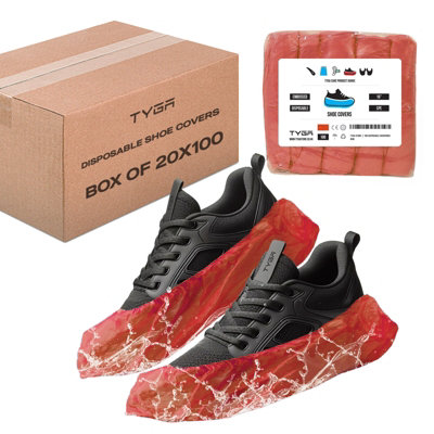 TYGA Store Tyga Disposable Shoe CoversCpe PlasticAnti SlipDust ProofWaterproof OvershoesRed (Pack Of 2000 (20 X 100)) from B&Q