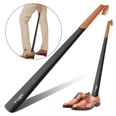TYGA Store Tyga Metal Shoe Horn 58Cm Extra Long Handled Shoehorn With Leather Handle StrapBlack (Pack Of 1) from B&Q