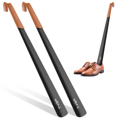TYGA Store Tyga Metal Shoe Horn 58Cm Extra Long Handled Shoehorn With Leather Handle StrapBlack (Pack Of 2) from B&Q