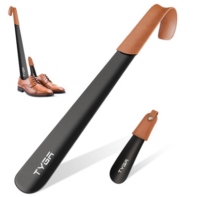 TYGA Store Tyga Metal Shoe Horn Set (17Cm & 42Cm)Long Handled Shoehorn With Leather Handle StrapShoehorn For MenBlack (Pack Of 2) from B&Q