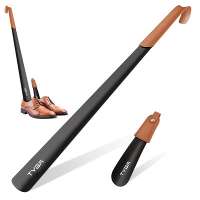TYGA Store Tyga Metal Shoe Horn Set (17Cm & 58Cm)Extra Long Handled Shoehorn With Leather Handle StrapBlack (Pack Of 2) from B&Q