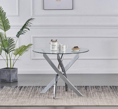 B&Q -  Nexus 4-Seater 90Cm Round Clear Glass And Chrome Metal Legs Dining Table