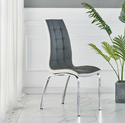 B&Q -  Set Of 2 Dining ChairsVienna Modern Dining ChairsGrey Faux Leather Chrome Legs Dining ChairsKitchen Dining Room Chairs