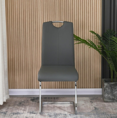 B&Q -  Set Of 2 Dining ChairsIsaac Modern Dining ChairsGrey Faux Leather Chrome Legs Dining ChairsKitchen Dining Room Chairs