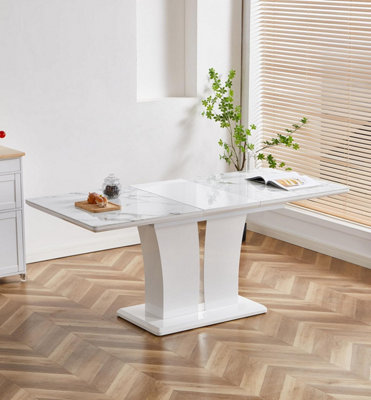 B&Q -  Mozart 6-Seater White Marble Effect Glass Extending Dining Table
