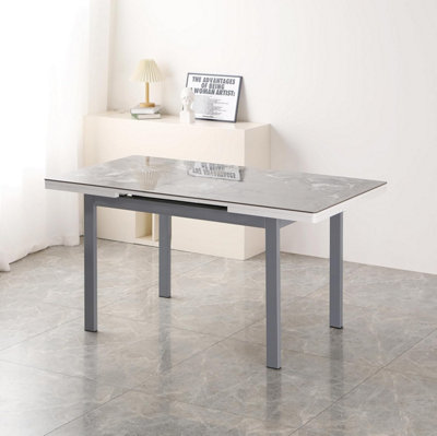 B&Q -  Valencia 4-Seater Sintered Stone Grey Marble-Effect Extending Dining Table