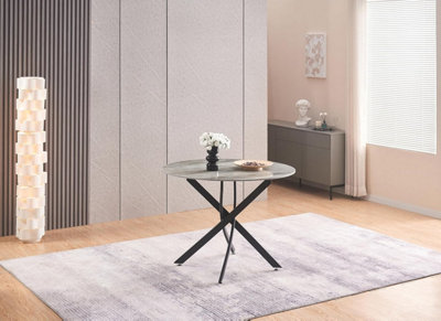 B&Q -  Alexa 4-Seater Sintered Stone Grey Marble Effect Round Dining Table