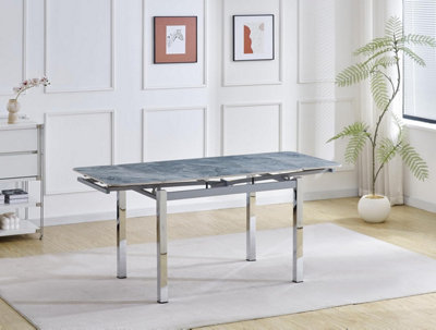 B&Q -  Onyx 4-Seater Sintered Stone Grey Marble-Effect Extending Dining Table
