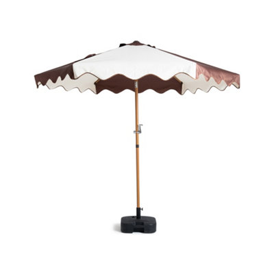 Hayward 2.7M Garden Parasol With Base & CoverBrown Stripe Scalloped Edge Uv50 Tilt Patio Umbrella With Aluminium Pole from B&Q