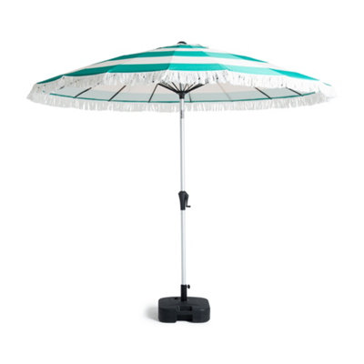 Hayward 2.7M Garden Parasol With Base & CoverGreen Stripe Uv50 Tilt Patio Umbrella With Aluminium Pole from B&Q