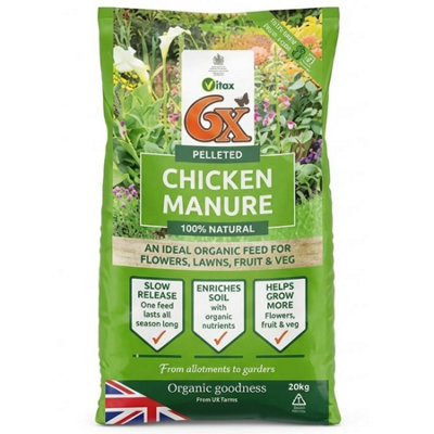 Vitax 6X Natural Pelleted Chicken Fertiliser 20Kg Organic Concentrated Plant Food And Weed Free Manure Substitute from B&Q