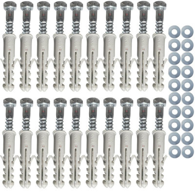 Inbrackets Value M8 X 60mm Masonry Brick Wall Fixing Screw Bolts With Plugs & Washers For Aerial Satellite Sky Dish Tv Pack Of Twenty from B&Q