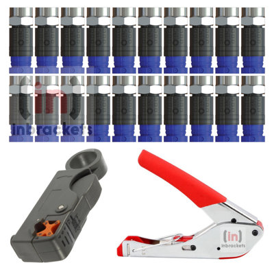 Inbrackets F-Type Compression Tool Coaxial Cable Stripper Crimper + 20 Connectors For Ct100 Rg6 from B&Q