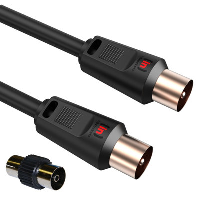 Inbrackets Tv Aerial Coax Cable Rf Lead Male Plug To Plug With Coupler Gold Plated For Freeview Digital Tv And Aerial Extension Black 2M from B&Q