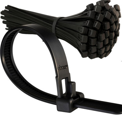 Inbrackets Cable Ties Reusable Nylon Reusable Zip Ties  Black 250mm X 7.6mm Pack Of 100 from B&Q