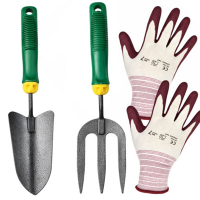 Inbrackets Hand Trowel Fork And Gardening Gloves Set Graphite Carbon Steel from B&Q