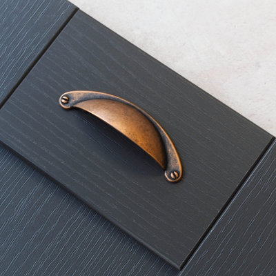  - 64mm Antique Copper Cabinet Cup Handle Rustic Cupboard Door Drawer Pull Wardrobe Furniture Replacement Upcycle