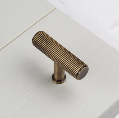 55mm Antique Brass Reeded Knob from B&Q