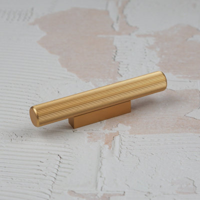 B&Q 32Mm Brass Cabinet Pull Textured Grooved Kitchen Cupboard Door Drawer Pull Bathroom Bedroom Wardrobe Furniture Replacement Gold