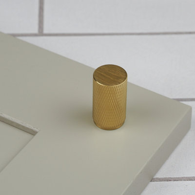35mm Satin Brass Knurled Textured Cabinet Knob from B&Q