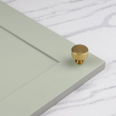 29mm Satin Brass Textured Reeded Cabinet Knob Gold Cupboard Door Drawer Pull Wardrobe Furniture Replacement from B&Q