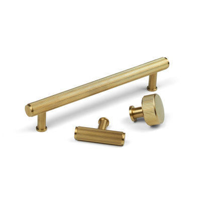 128mm Satin Brass Gold Reeded Handle from B&Q