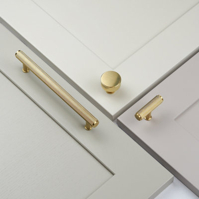 224mm Satin Brass Textured Reeded Cabinet Handle Gold Cupboard Door Drawer Pull Wardrobe Furniture Replacement from B&Q