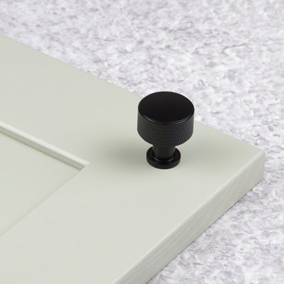 Matt Black Knurled Cabinet Knob Pull 29mm Diameter from B&Q