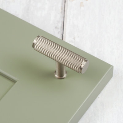  - 55mm Satin Nickel Cabinet Pull Reeded Textured Brushed Grey Kitchen Cupboard Door Drawer Knob Pull Bathroom Bedroom Furniture