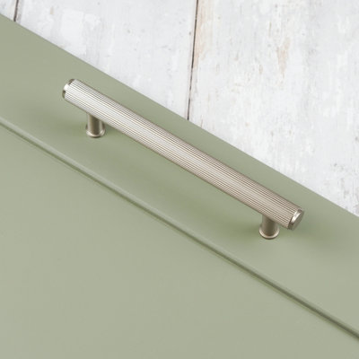 128mm Satin Nickel Cabinet Handle Reeded Textured Brushed Grey Kitchen Cupboard Door Drawer Pull Bathroom Bedroom Furniture from B&Q