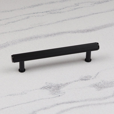 128mm Matt Black Reeded Textured Cabinet Handle from B&Q