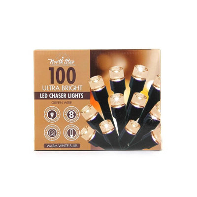 100 Led Chaser Lights Green WireWarm White from B&Q