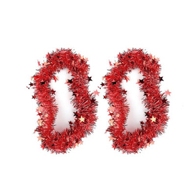 2 Pack Extra-Fluffy Red Star Tinsel Garland from B&Q