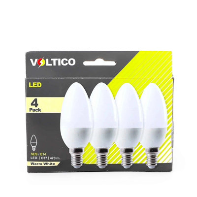 Voltico 4-Pack 6W E14 Led Candle Bulbs Warm White Ses - White - Image 3