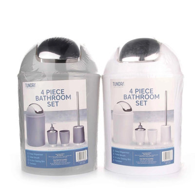 B&Q 4Pc Bathroom Accessories Set - White/gray