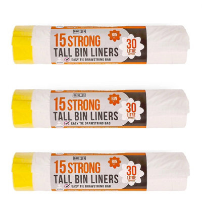  - 3Pack Drawst White Tall Bin Liners 30L (15S X 3)