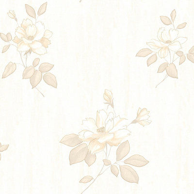 B&Q -  Cream Floral Mica Effect Embossed Wallpaper