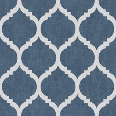 Muriva Blue Geometric Shimmer Effect Embossed Wallpaper from B&Q
